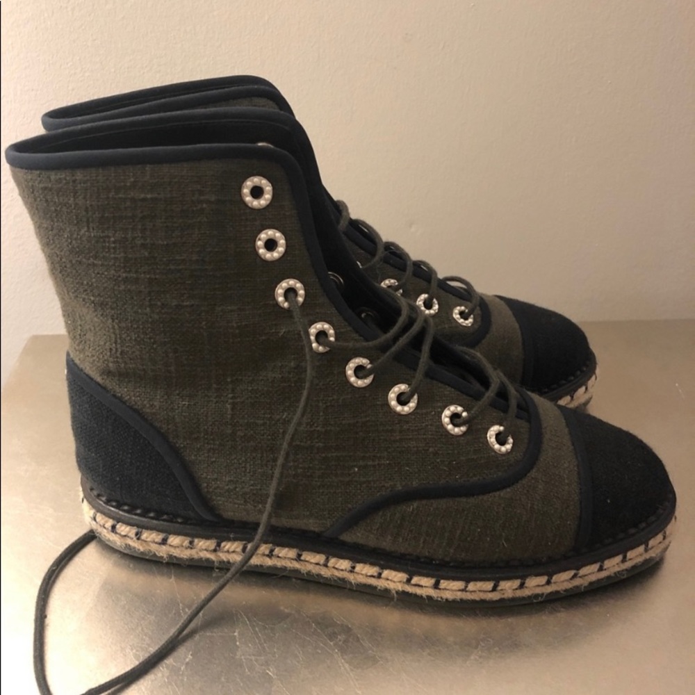 Authentic Chanel Espadrilles Canvas Boots